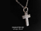 Preview: Damastikoru small, slim and narrow Cross pendant, Damascus steel, Ein Kreuz aus Damaststahl ist ein unvergessliches Geschenk für junge Menschen.