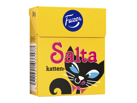 Fazer Salta Katten, 30x24g, Fazer Salta Katten​ sind feste, mundgerechte Salmiak-Lakritzstücke in Katzen-Form.
