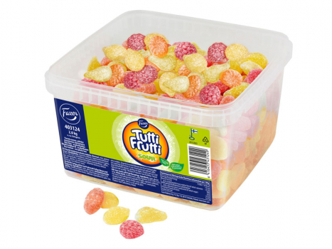 Fazer Tutti Frutti sur, 2000g, Tutti Frutti mit einem lieblich-säuerlichen Überzug aus Zucker und Zitronensäure.