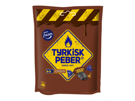 Fazer Tyrkisk Peber Choco, 21x120g, Fazer Tyrkisk Peber Choco ist ein Lakritzbonbon aus Finnland mit einem Schokokern und der gewohnt pfeffrigen Schärfe.