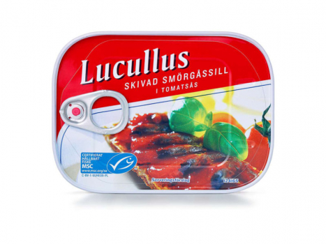Lucullus Skivad Smörgåssill i Tomatsås 100g, Fein geschnittene Scheiben von sorgfältig ausgewählten Heringen.