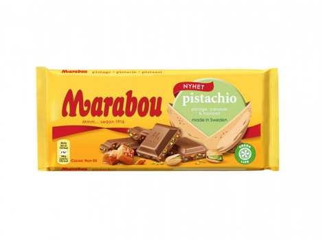 Marabou Pistachio, 18x185g, Marabou Pistachio - zartschmelzende Vollmilch-Schokolade trifft auf eine Kombination duftender Pistazien.