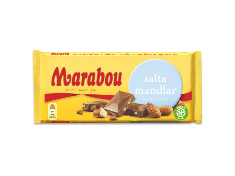 Marabou Salta Mandlar, 18x200g, Marabou salta mandlar - zartschmelzende Vollmilch-Schokolade trifft auf cross geröstete Salz-Mandeln.