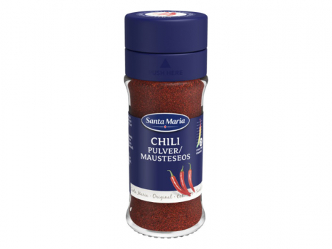 Santa Maria Chilipulver 41g, Ein Chilipulver mittlerer Stärke, gut geeignet, um den Geschmack von Chili Con Carne, Saucen, Eintöpfen und Marinaden zu verbessern.