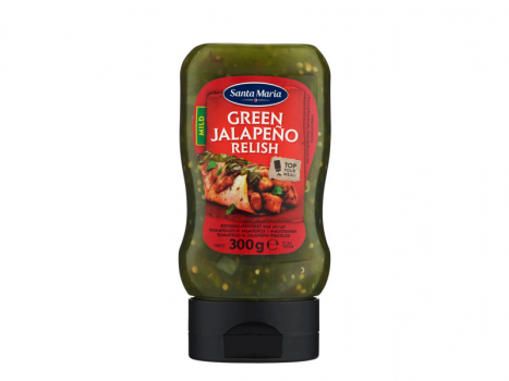 Santa Maria Green Jalapeno Relish Mild 300g, In Green Jalapeño Relish werden grüne Jalapeños, Tomatillos, Paprika, Limettensaft und Koriander verarbeitet..