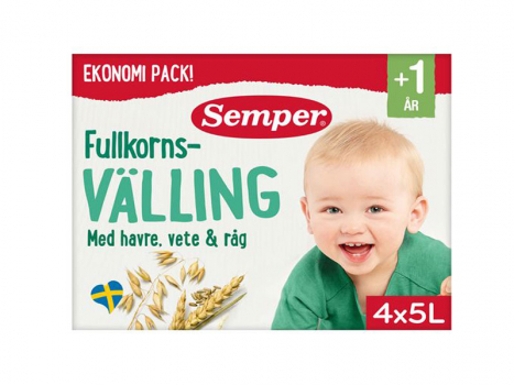 Semper Fullkornsvälling med havre, vete, råg 1 år 2900g, Brei mit Getreide und Milch von schwedischen Bauernhöfen.