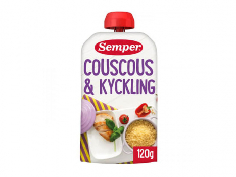 Semper Coucous & Kyckling 6 månader 120g, Ein fertiges Gericht, zu einer glatten Konsistenz gemischt, ohne Klümpchen.