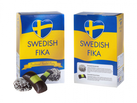 Swedish Fika Traditional Pastry Box, 10x300g, Swedish Fika Traditional Pastry Box ist eine Geschenkbox mit 5 Chokladbollar (Schokokugeln) und 5 Dammsugare (Punschrollen).