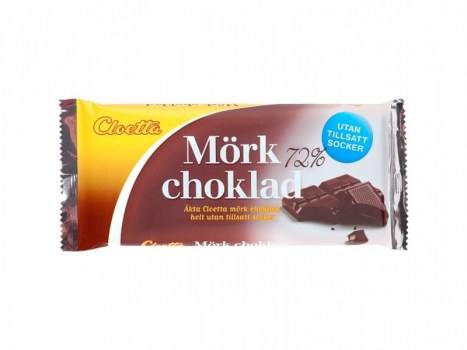 Cloetta Mörk Choklad 72% utan tillsatt socker, 100g, dunkle Schokolade mit einem Kakaoanteil von 72% ohne Zuckerzusatz.