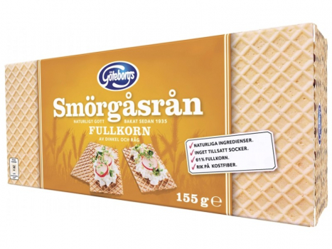 Göteborgs Smörgåsrån fullkor 155g, Die spröden Waffeln sind ein alltägliches Produkt, das von Kindern und Erwachsenen sehr geschätzt wird.