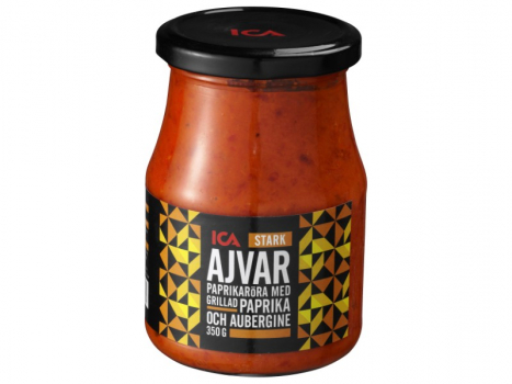 ICA Ajvar relish stark 350 g, Ein Mus aus Paprika und Aubergine, das kalt zu Fleischgerichten serviert wird.