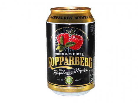 Kopparbergs Raspberry-Mynta Cider 24x330ml, schmeckt eisgekühlt am besten  erhältlich in 4er-Steige, der Dosenpfand ist im Preis mit drin.