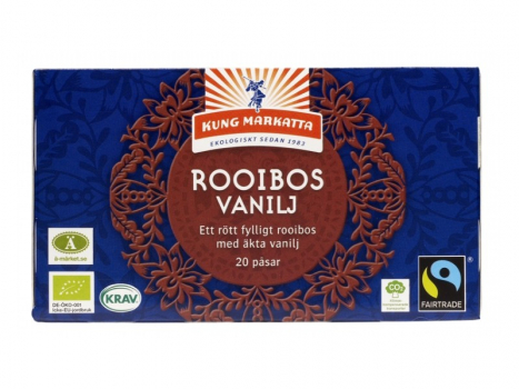 Kung Markatta Rooibos vanilj 20pasar 50g, Ein schöner, roter Rooibos mit echter Vanille aromatisiert.