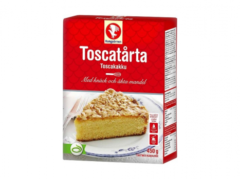 Kungsörnen Toscatårta 450g, Eine fast vollständige Backmischung, Sie brauchen nur Wasser und Butter oder Margarine ergänzen.