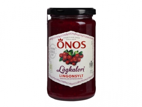 Önos Lingonsylt Lågkalori, 360g, In dieser kalorienarmen Preiselbeermarmelade gibt es keinen Zuckerzusatz, sie enthält nur ein Fünftel so viel Kalorien wie eine normale Marmelade.