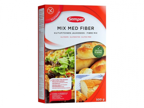 Semper Mix med fiber 500g, Semper Mix - Glutenfrei mit Ballaststoffen, wird zum Backen von Brot, Brötchen, Gebäck und Kuchen verwendet.