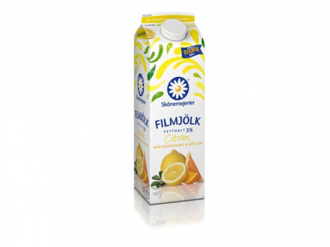 Skånemejerier Filmjölk Citron 3%, 1000ml, Sie ist eine Qualitätsfil mit 3% Fett aus Schonen, mit Kulturen der Buttermilch mit Zitrone, Grapefruit und Orange aromatisiert.