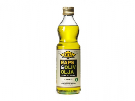 Zeta, Raps & Olivolja 500ml, Raps & Olive ist eine Mischung von 75% Rapsöl und 25% Olivenöl Extra Vergine, das ist ein Öl mit einem weichen, milden Oliven Charakter.