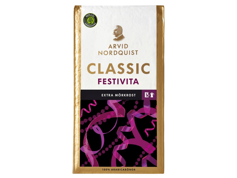 Arvid Nordquist Festivita Extra Mörk 500g, mächtiger und vollmundiger Geschmack mit Elementen aus dunkler Schokolade.