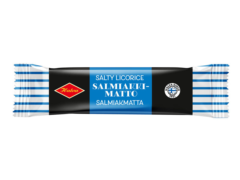 Halva Riegel Salmiakkimatto, 42 x 60g, Halva Riegel Salmiakkimatto ist ein Salmiaklakritz-Riegel mit intensivem Geschmack.