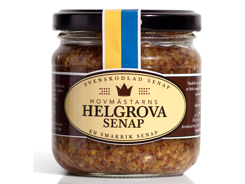 Hovmästarns Helgrova Senap Senf grob 10 x 185g, Hovmästarns Helgrova Senap Senf grob ist ein schwedischer Senf mit teilweise ganzen Senfkörnern.