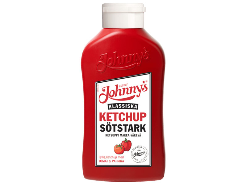 Johnny’s Ketchup Sötstark 470g, Ein tiefroter, konzentrierter Farbton trifft das Auge.
