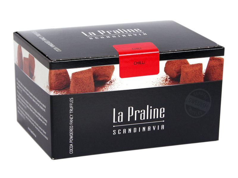 La Praline Konfekt Chili, 10 x 200g, La Praline Konfekt Chili kommen aus Schweden und ist ein feines Konfekt mit einer deutlichen Chilischärfe die von der samtigen Schokolade angenehm umspielt wird.