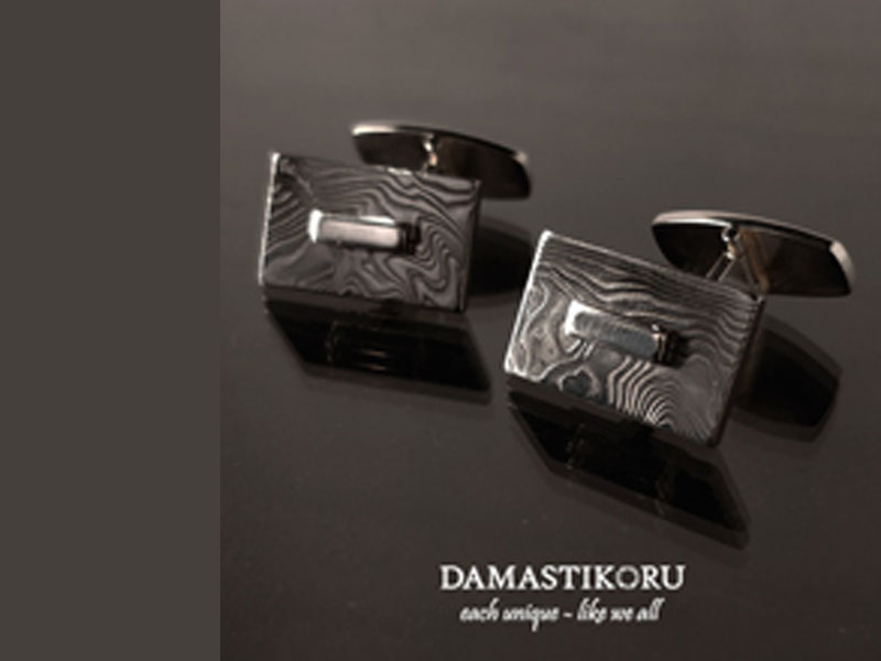 Damastikoru Cufflinks, Damascus steel, Die handgefertigte Schmuckserie Herrenanzug von Damastikoru.