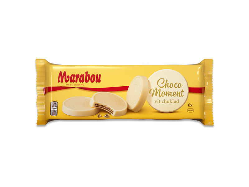 Marabou Choco Moment vit choklad, 18x180g, Marabou Choco Moment weiß ist eine herrlich, feinknusprige Kekswaffel, überzogen mit zartschmelzender, weißer Schokolade.