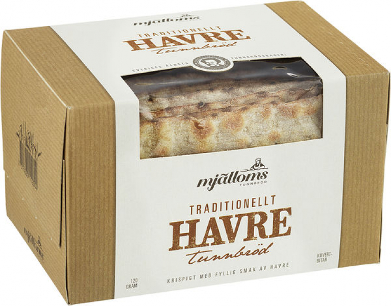 Mjälloms Havre Tunnbröd 16 x 120g, Das Tunnbröd ist ein klassisches Brot, das aus Haferflocken von schwedischen Feldern gebacken wird.