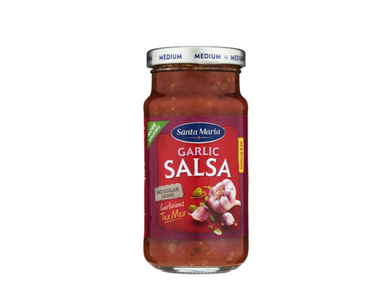 Santa Maria Garlic Salsa Medium 230g, Knoblauch ist Ihr Favorit? Dann probieren Sie diese spannende Tomatensauce mit Stückchen von Chili und Knoblauch.
