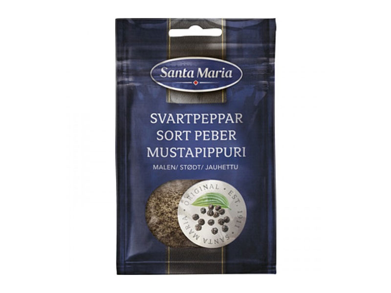 Santa Maria, Svartpeppar malen 20g, Inhalt: Salz, Schwarzer Pfeffer ist eines der Gewürze, die weltweit am meisten gehandelt werden.