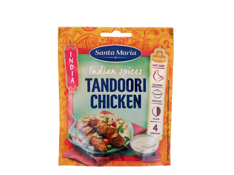 Santa Maria Indian Spices Tandoori Chicken 35g, Fügen Sie Huhn und Joghurt zur Gewürzmischung, und Sie haben in nur 30 Minuten ein Klasse Tandoori-Huhn.