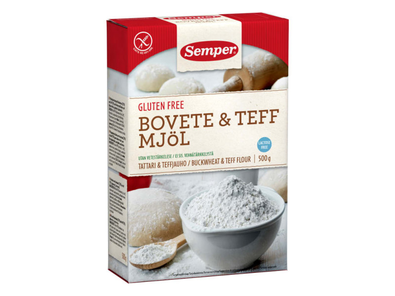 Semper Bovete & Teff Mjöl 500g, Ein leichter Mehlmix mit den natürlichen Inhaltsstoffen vom Buchweizen & Teff.