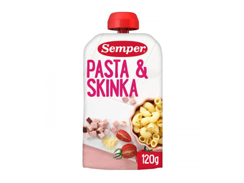 Semper Pasta Skinka 6 månader 120g, Ein fertiges Gericht, zu einer glatten Konsistenz gemischt, ohne Klümpchen.