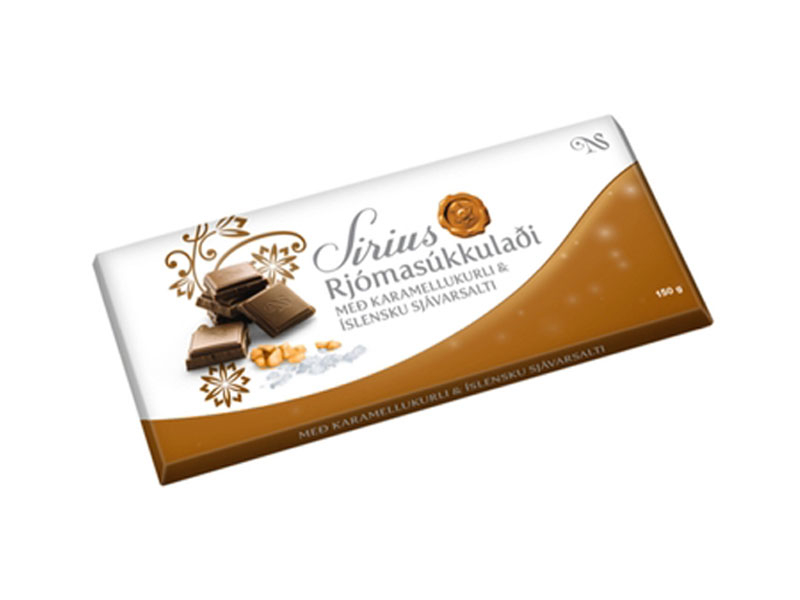 Sirius Rjomasukkuladi Schokolade Karamell-Meersalz, 18x150g, Sirius Rjomasukkuladi Schokolade Karamell-Meersalz aus Island ist eine cremige Vollmilchschokolade mit Karamellgeschmack und isländischem Meersalz.