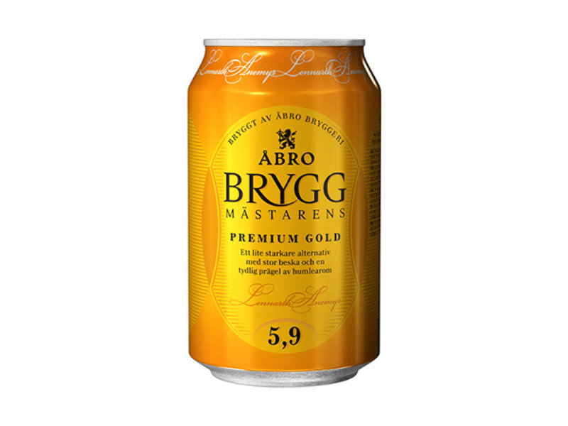 Abro Brygmestarens Premium Gold 5,9% 24x330ml, ein Bier mit einer Bitterkeit und einem klaren Hauch von Hopfen Aroma.