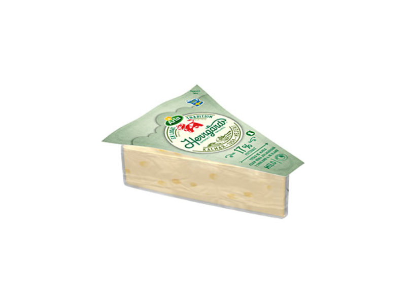 Arla Ko® Herrgård® mild 17%, 667g, Es ist ein klassischer große runder Käse mit runden Löschern der gewachst ist.