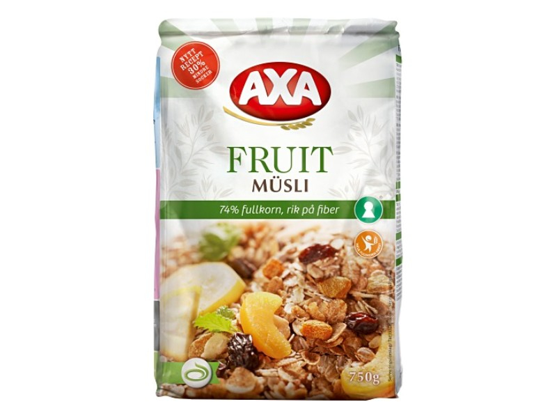AXA Fruit Müsli 750g, Neues Rezept, 30% weniger Zucker. Enthält Haferflocken, mit der Süße von reinem Honig und Hochfaser- Aprikosen.