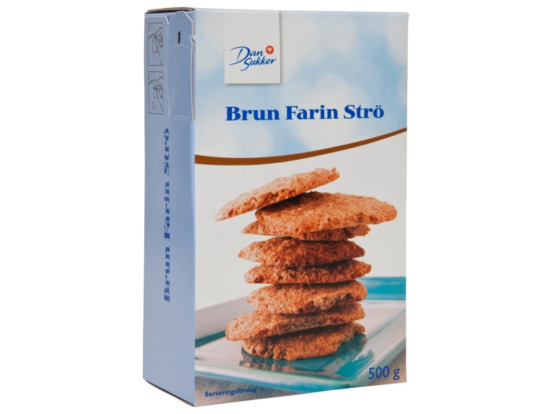 Brun Farin Strö 500g, Brun Farin Strö besteht aus Zuckerkristallen und dunklem, braunem Rohrzuckersirup.