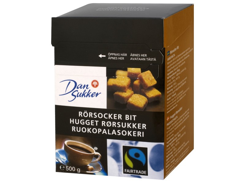 Dansukker Rörsocker Bit Fairtrade 500g, Dieser Rohrzucker ist von höchster Qualität, süß, aromatisch, knackig und mit großen Kristallen.