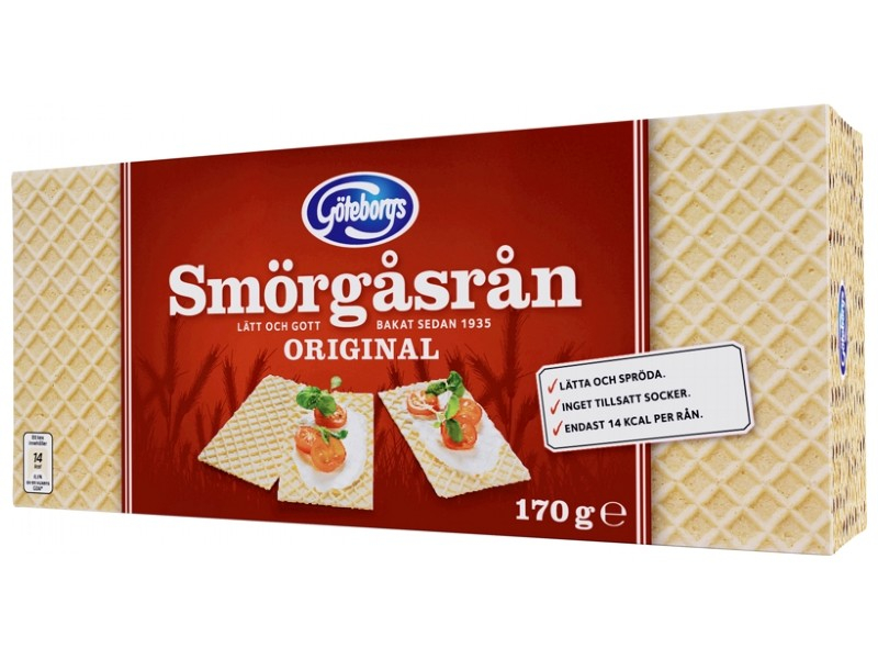 Göteborgs Smörgåsrån vete 170g, Die spröden Waffeln sind ein alltägliches Produkt, das von Kindern und Erwachsenen sehr geschätzt wird.