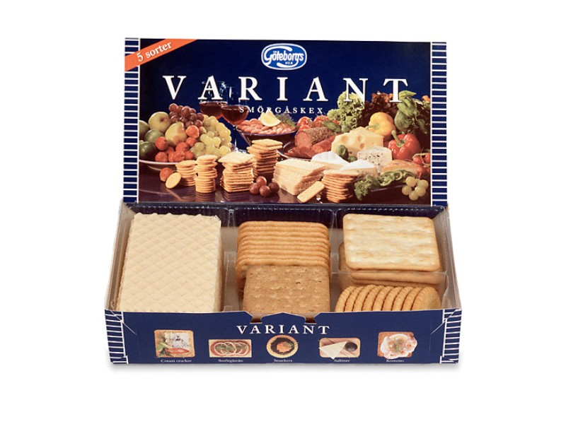 Göteborgs Kex Variant 215g, Variante enthält fünf verschiedene Arten von Crackern und bringt Abwechslung auf die Käseplatte.