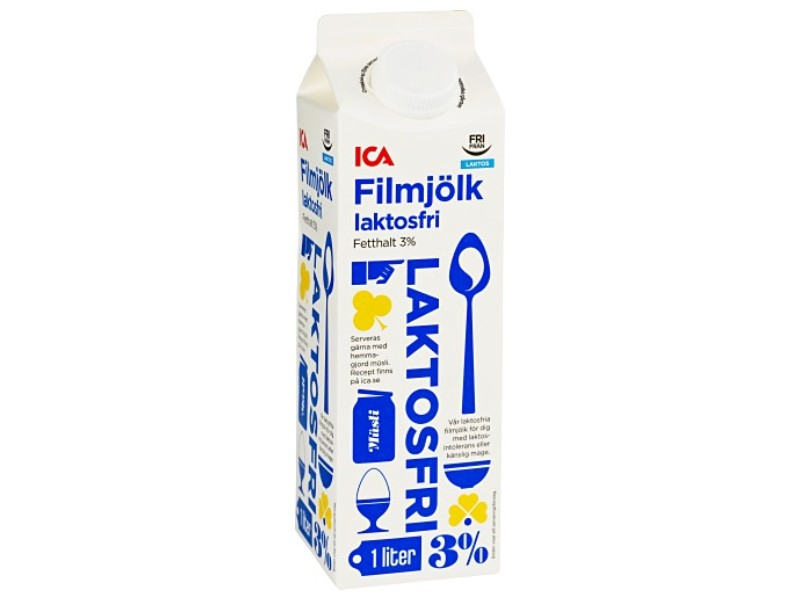 ICA Laktosfri Filmjölk 3%, 1000ml, Eine vor allem in Skandinavien beliebte Form sämiger, mild schmeckender Dickmilch.