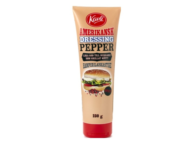 Kavli Amerikansk Dressing Pepper 230g, Amerikansk dressing Pepper ist gleichermaßen gut für Burger und gegrilltem Fleisch.
