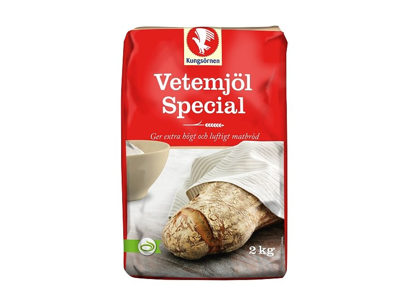 Kungsörnen Vetemjöl special 2000g, Ein extra starkes Weizenmehl, d. h. der Proteingehalt und die Proteinqualität ist höher als üblich.