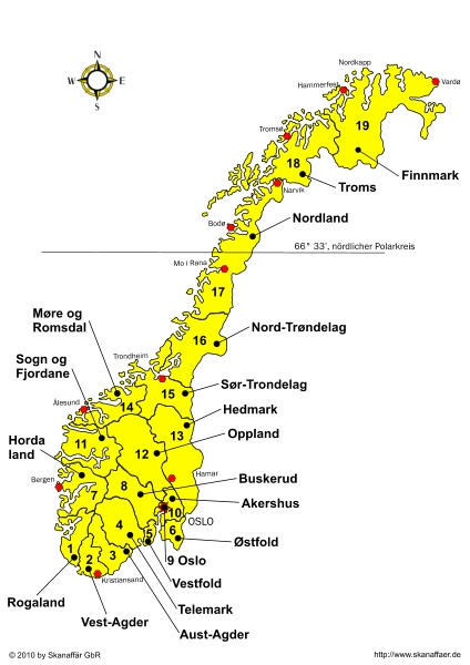 Provinzenkarte Norwegen (kostenlos)