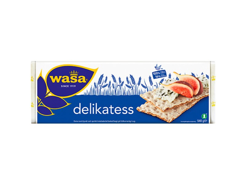 Wasa Delikatess 540g, Delikatess ist ein dünnes und brüchiges Knäckebrot aus Vollkorn gebacken.