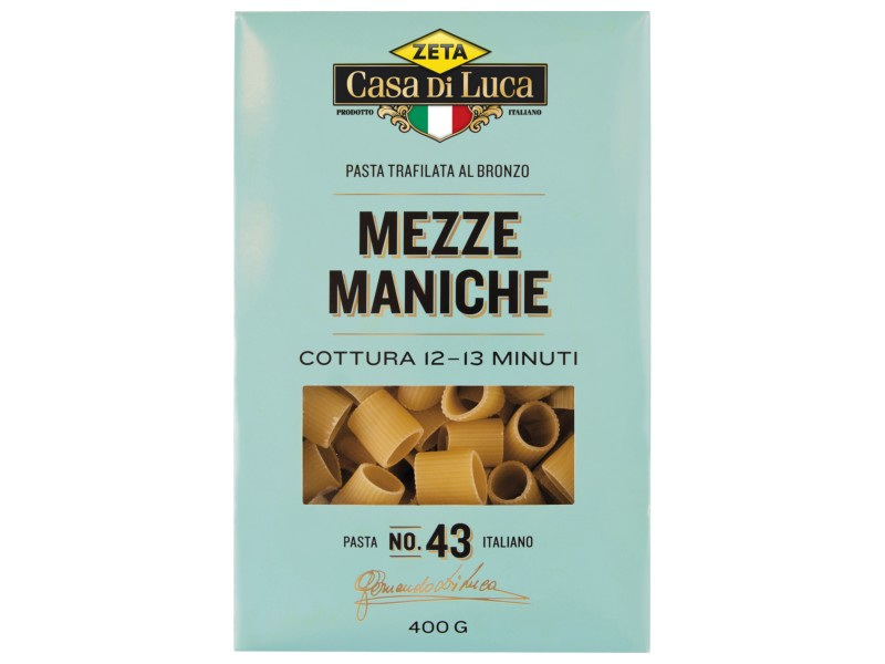 Zeta Casa Di Luca Mezze Maniche 400g, Mezze Maniche ist eine kurze geriffelte Pasta Röhre.